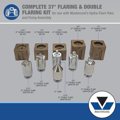 Mastercool 71098 37° Flaring & Double Flaring Adapter Set – Hydraulic Tool Compatible – For Automotive, Racing, Hydraulic & HVAC Applications (3/16” to 1/2”) - Image 2