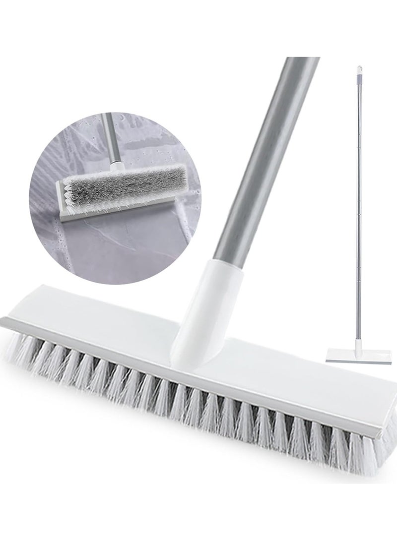 2Pcs Floor Scrub Brush with Long Handle 54''- Stiff Bristle 2 in 1 Shower Scrubber with Squeegee Cleans Kitchen, Wall, Tile, Grout, Tub and Carpet, Brush Broom Scrubbing Garage, Patio Deck  - Image 1