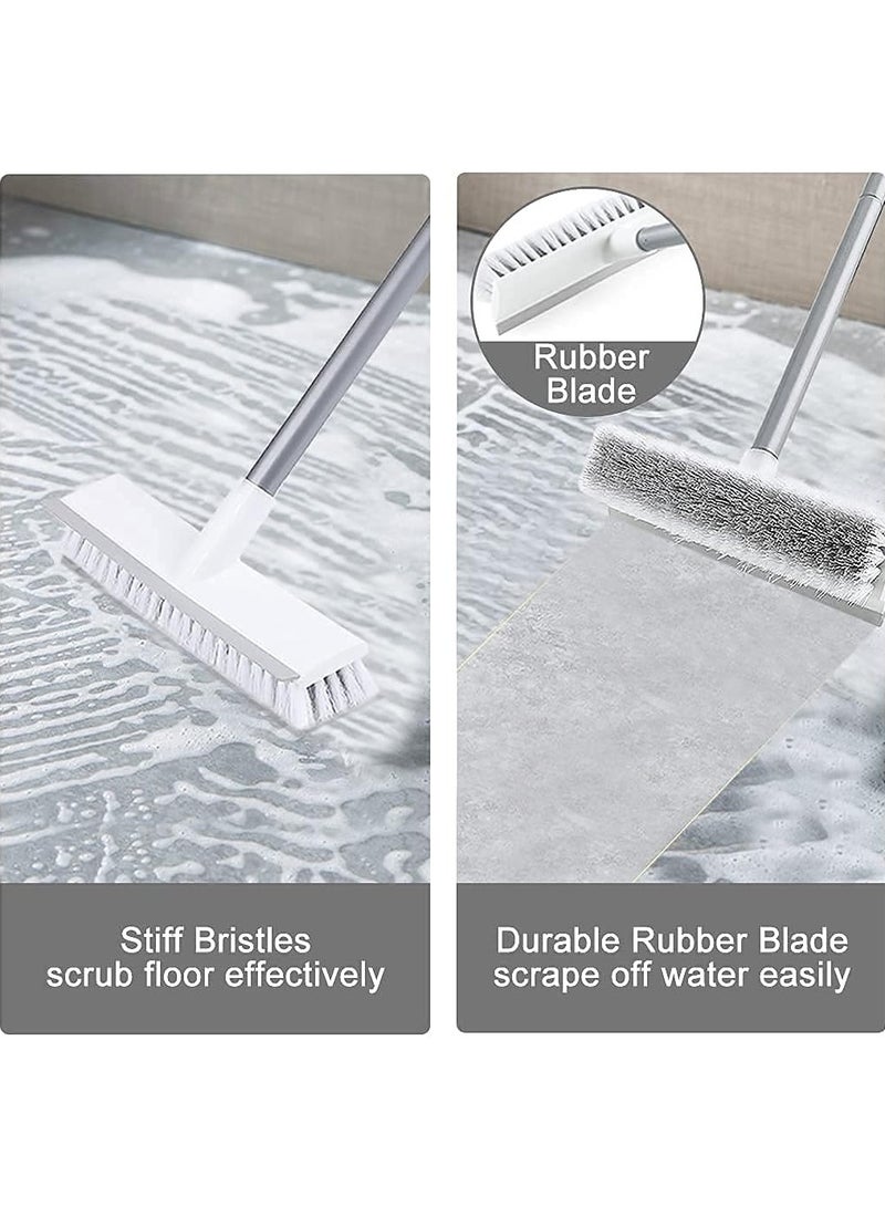 2Pcs Floor Scrub Brush with Long Handle 54''- Stiff Bristle 2 in 1 Shower Scrubber with Squeegee Cleans Kitchen, Wall, Tile, Grout, Tub and Carpet, Brush Broom Scrubbing Garage, Patio Deck  - Image 2