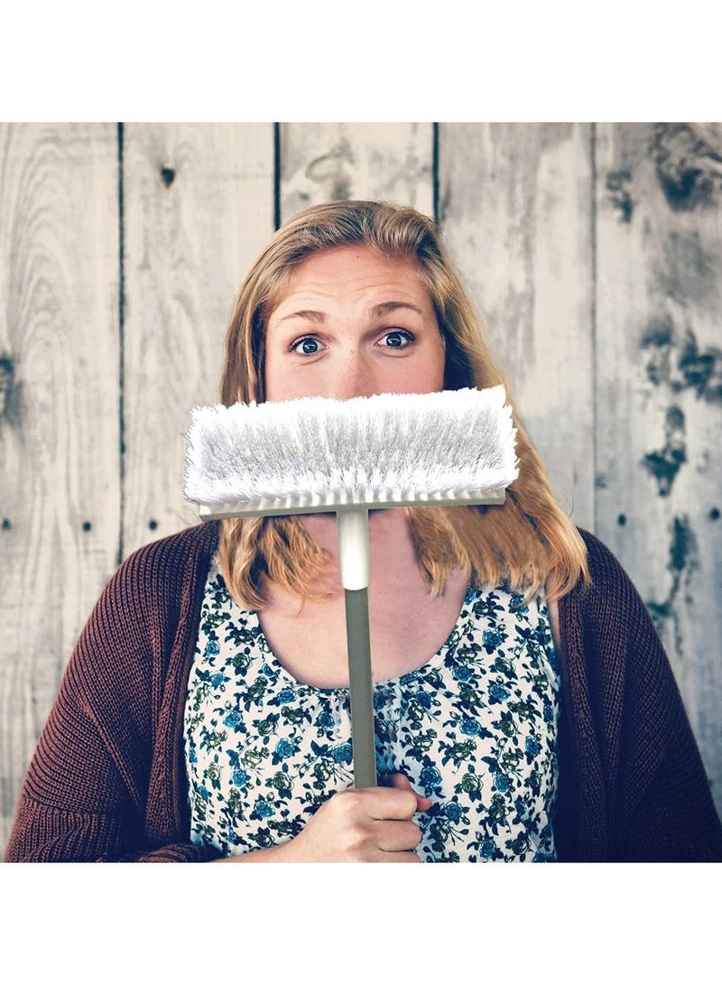 2Pcs Floor Scrub Brush with Long Handle 54''- Stiff Bristle 2 in 1 Shower Scrubber with Squeegee Cleans Kitchen, Wall, Tile, Grout, Tub and Carpet, Brush Broom Scrubbing Garage, Patio Deck  - Image 3