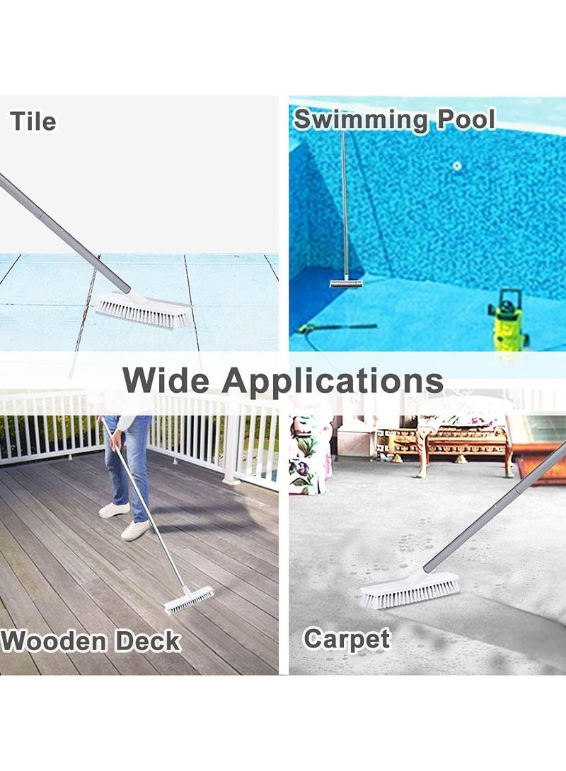 2Pcs Floor Scrub Brush with Long Handle 54''- Stiff Bristle 2 in 1 Shower Scrubber with Squeegee Cleans Kitchen, Wall, Tile, Grout, Tub and Carpet, Brush Broom Scrubbing Garage, Patio Deck  - Image 5