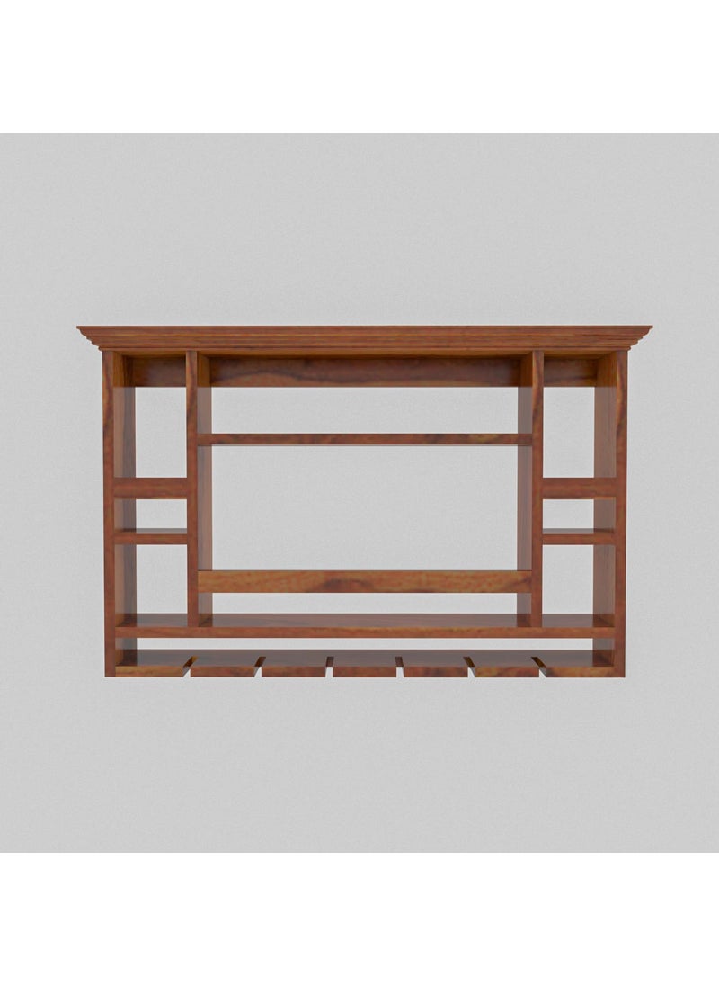 Furnelift Furnelift Sheesham Wood Wall Mounted Wine Rack Mini Bar Cabinet for Home Handcrafted Elegance Teak Finish  - Image 3