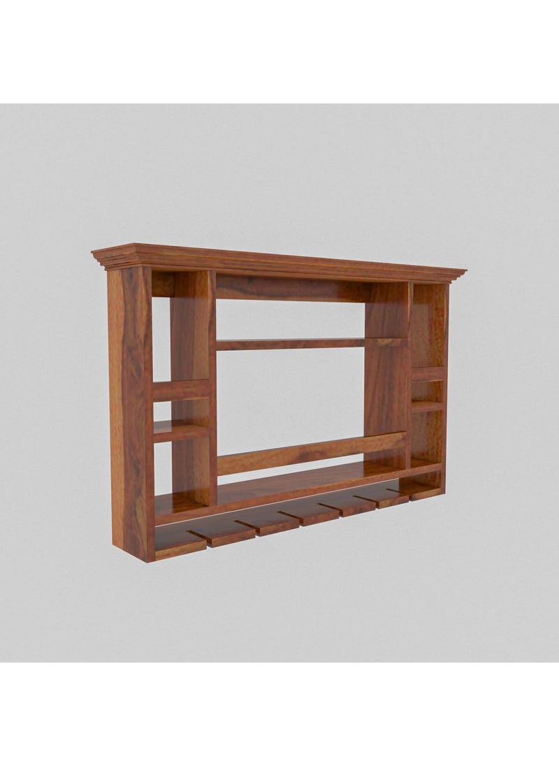 Furnelift Furnelift Sheesham Wood Wall Mounted Wine Rack Mini Bar Cabinet for Home Handcrafted Elegance Teak Finish  - Image 4