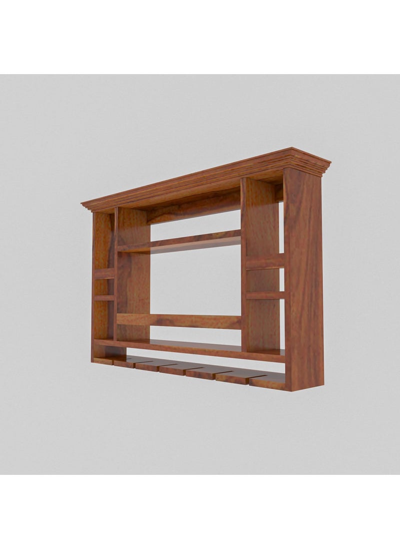Furnelift Furnelift Sheesham Wood Wall Mounted Wine Rack Mini Bar Cabinet for Home Handcrafted Elegance Teak Finish  - Image 5