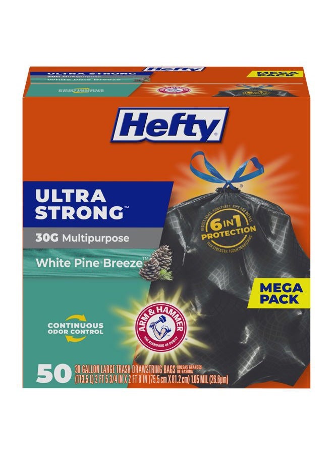 Hefty Ultra Strong Multipurpose Large Trash Bags, Black, White Pine Breeze Scent, 30 Gallon, 50 Count - Image 1