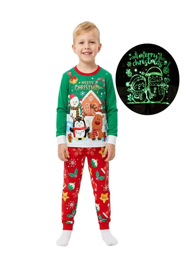 babyqlo Unisex Green Penguin Reindeer Glow Christmas Pajamas