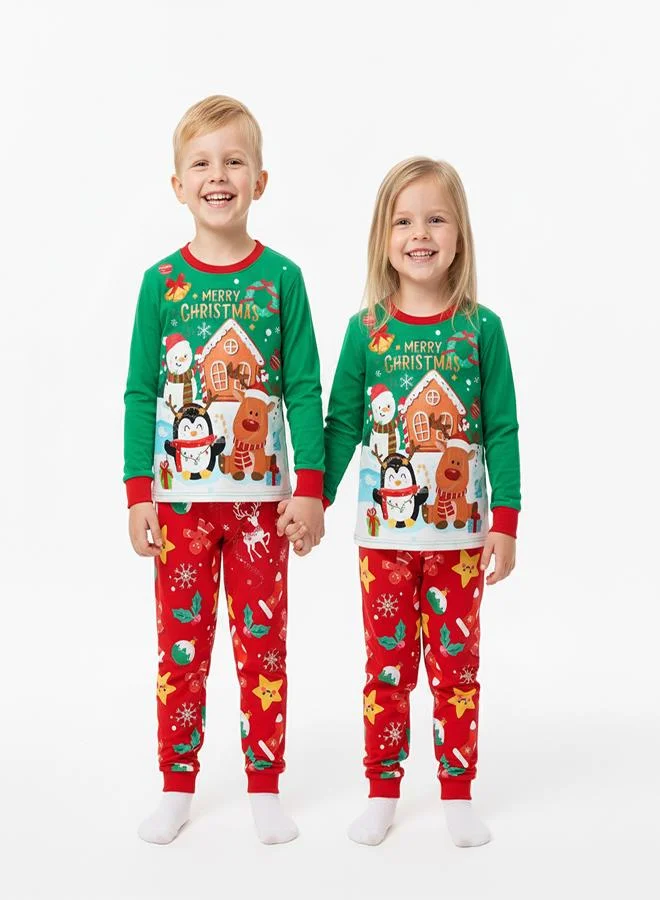 babyqlo Unisex Green Penguin Reindeer Glow Christmas Pajamas