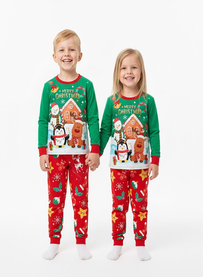 babyqlo Unisex Green Penguin Reindeer Glow Christmas Pajamas - Image 2