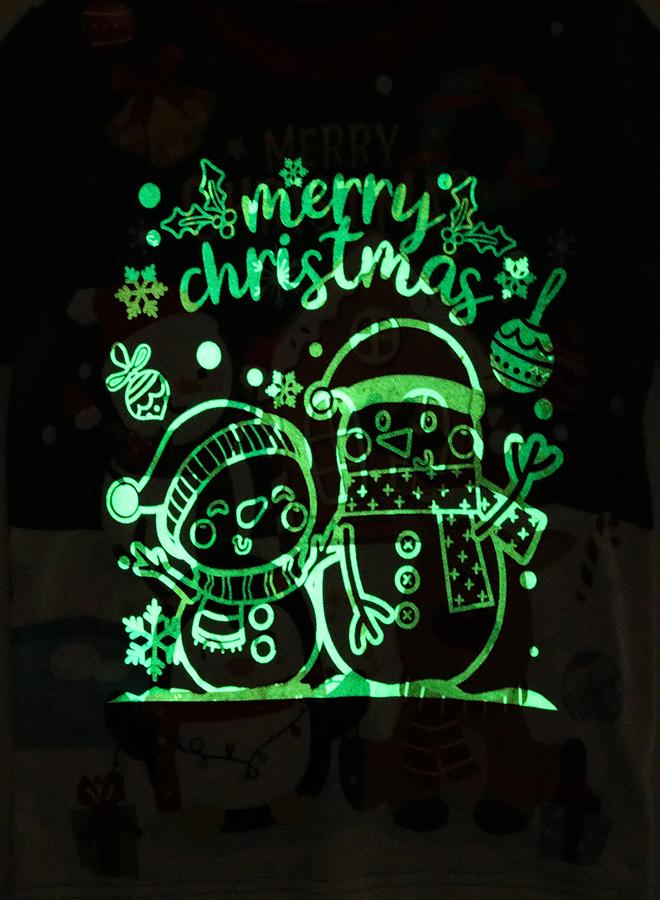 babyqlo Unisex Green Penguin Reindeer Glow Christmas Pajamas - Image 3