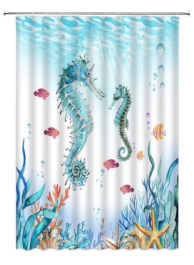 YSATNSFT Seahorse Shower Curtain Nautical Coastal Beach Ocean Blue Coral Underwater Marine Life Home Fabric Bathroom Decor Set Include Hooks,(70" WX70 H) - Image 2