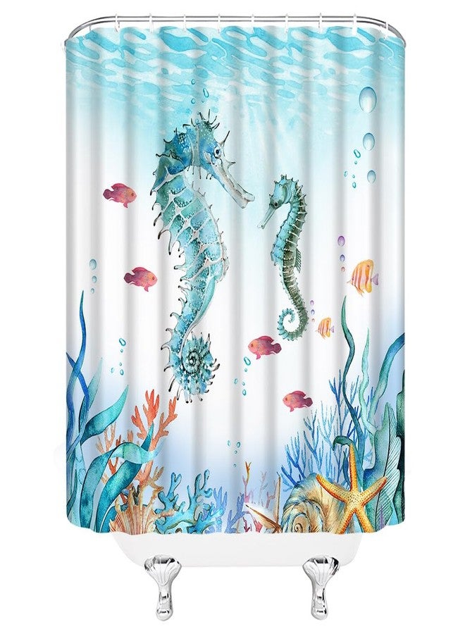 YSATNSFT Seahorse Shower Curtain Nautical Coastal Beach Ocean Blue Coral Underwater Marine Life Home Fabric Bathroom Decor Set Include Hooks,(70" WX70 H) - Image 4