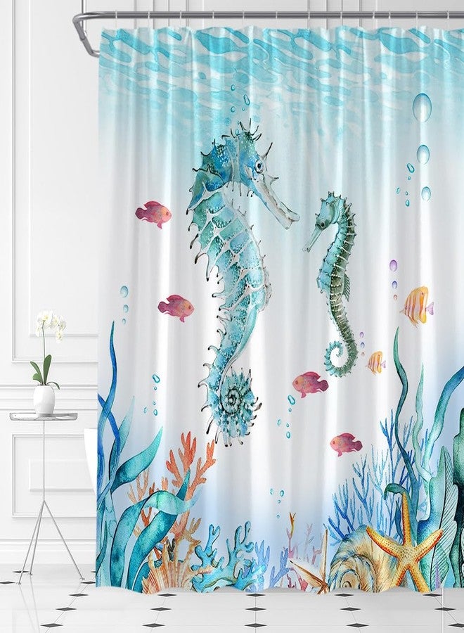 YSATNSFT Seahorse Shower Curtain Nautical Coastal Beach Ocean Blue Coral Underwater Marine Life Home Fabric Bathroom Decor Set Include Hooks,(70" WX70 H) - Image 3