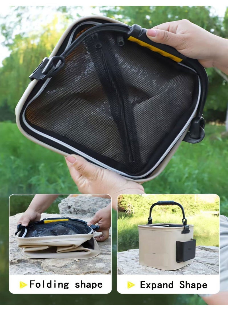 Portable Fishing Bucket with Side Pockets and Oxygen Pump, Large Capacity Fishing Bait Bucket with Double Zipper and Handle, Outdoor Camping Eva Fishing Bag and Fish Protection Bucket, Multifunctional Live Fish Container for Storing Live Fish and Fresh Fish Bait - Image 4