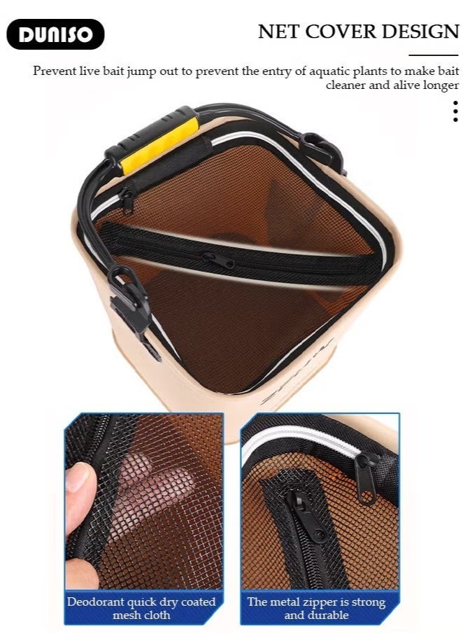 Portable Fishing Bucket with Side Pockets and Oxygen Pump, Large Capacity Fishing Bait Bucket with Double Zipper and Handle, Outdoor Camping Eva Fishing Bag and Fish Protection Bucket, Multifunctional Live Fish Container for Storing Live Fish and Fresh Fish Bait - Image 2