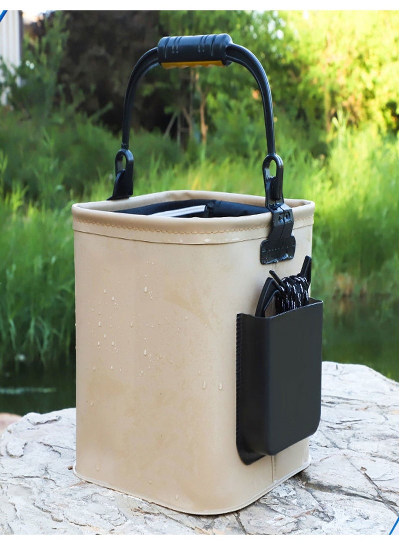 Portable Fishing Bucket with Side Pockets and Oxygen Pump, Large Capacity Fishing Bait Bucket with Double Zipper and Handle, Outdoor Camping Eva Fishing Bag and Fish Protection Bucket, Multifunctional Live Fish Container for Storing Live Fish and Fresh Fish Bait - Image 1