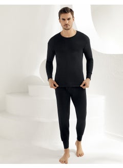 Şahinler Men's Black Long Sleeve Crew Neck Interlock Underwear ME016  - Image 2