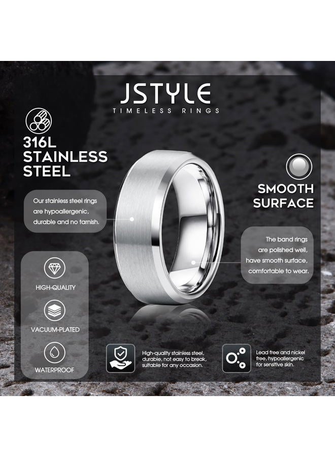 Jstyle Stainless Steel Rings for Men Wedding Ring Cool Simple Band 8MM Width 3 Pcs A Set, 11, Metal, No Gemstone - Image 2