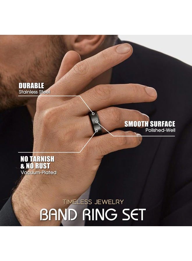 Jstyle Stainless Steel Rings for Men Wedding Ring Cool Simple Band 8MM Width 3 Pcs A Set, 11, Metal, No Gemstone - Image 4