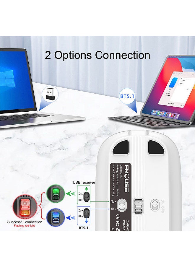 FMOUSE - M113 Mouse 2.4G Wireless BT5.1 Slim Rechargeable Slience Mouse for PC Computer Notebook with USB Receiver 2400 DPI Adjustable Level - Image 1