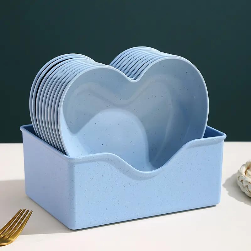 aDai Heart Shaped Dessert Salad Plates, 5.9 Inch Plastic Dinner Plates | Appetizer, Steak, Snacks, Microwave & Oven Safe | Kids Dishes, Thanksgiving & Christmas Day Gifts | Blue | Pack of 10 - Image 1