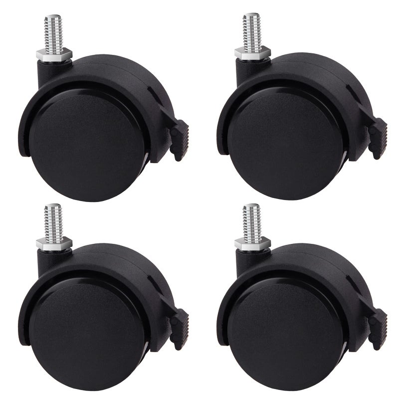 Guildrey Threaded Caster, M8-1.25 Swivel Stem for Replacement, Set of 4 Office Chair Wheels Twin Caster Wheels with Locking Brake
