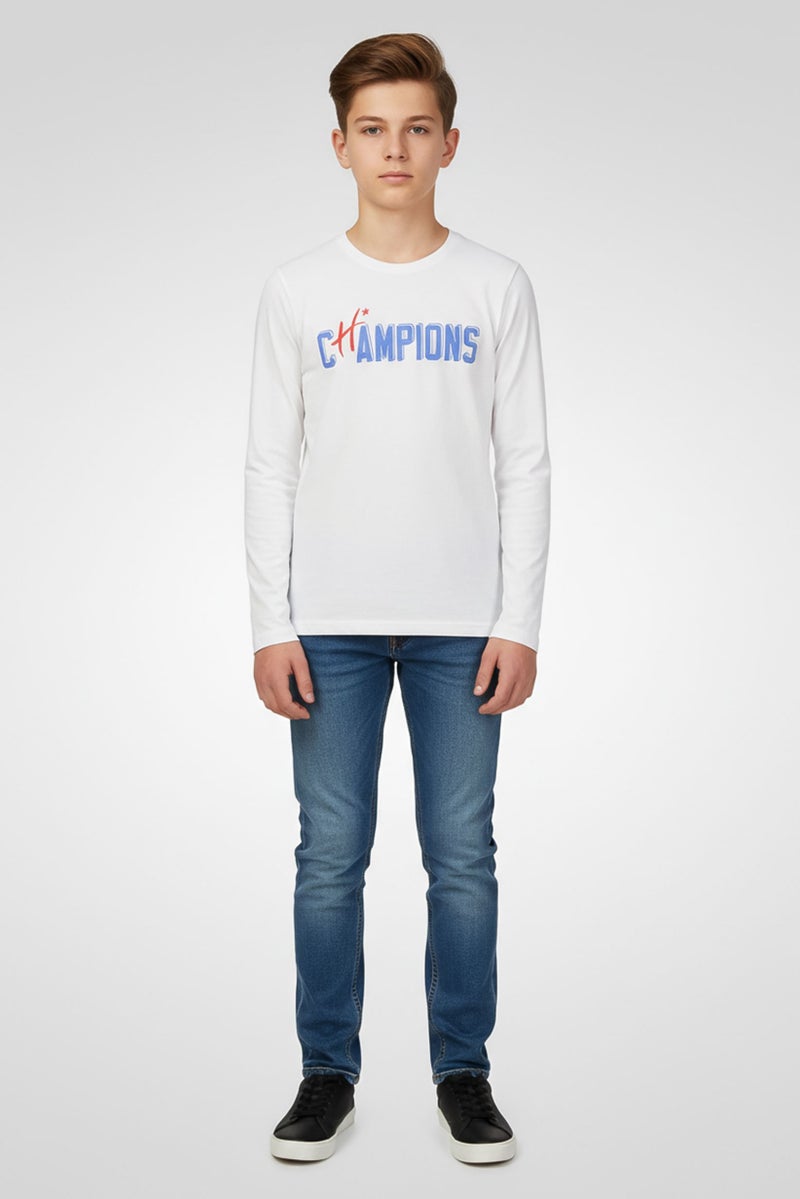 Hamleys Kids Boy Crew Neck Long Sleeve Graphic Print T-Shirt, White - Image 1