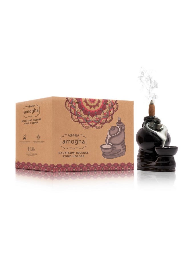 IRIS - Amogha Bamboo Backflow Incense Cone Holder- Free 10N Backflow Incense Cones (T- Pot) - Image 1