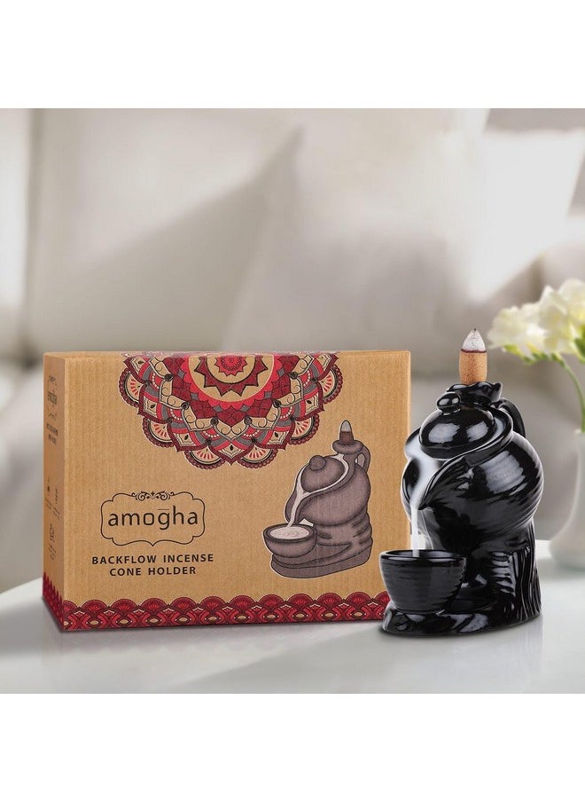 IRIS - Amogha Bamboo Backflow Incense Cone Holder- Free 10N Backflow Incense Cones (T- Pot) - Image 1