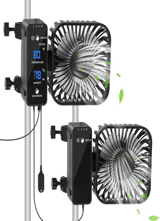 DAOTAILI 2-Pack 4” Grow Tent Fan With Temperature And Humidity Meter,Automatic Humidity Control,Oscillating Fan For Hydroponic Ventilation Circulation With Clips,Adjustable Speed Quiet Greenhouse Fan - Image 1