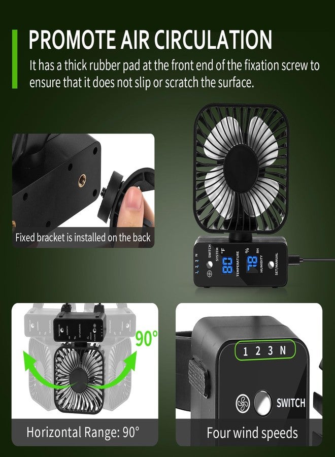 DAOTAILI 2-Pack 4” Grow Tent Fan With Temperature And Humidity Meter,Automatic Humidity Control,Oscillating Fan For Hydroponic Ventilation Circulation With Clips,Adjustable Speed Quiet Greenhouse Fan - Image 4