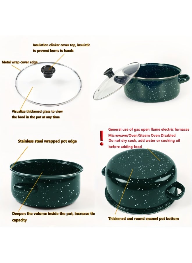 10-Piece Enamel Cookware Set, Non-Stick Surface  Enamel Pots Sets for Soup, Kitchen Essential Bundle Pots and Pans Set with 16/18/20/22/24cm (Green)