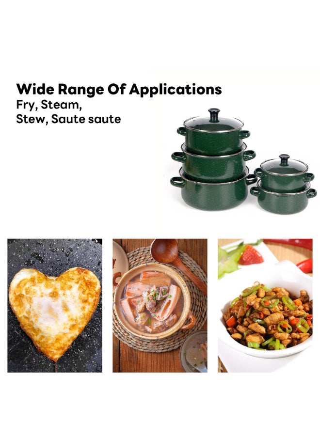 Sharpdo 10-Piece Enamel Cookware Set, Non-Stick Surface  Enamel Pots Sets for Soup, Kitchen Essential Bundle Pots and Pans Set with 16/18/20/22/24cm (Green)  - Image 2