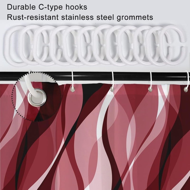 Ruelvth Red Shower Curtain  Modern Abstract Ombre Red Striped Shower Curtain Set for Bathroom Waterproof Shower Curtain with Hooks  60x72 Inch - Image 5