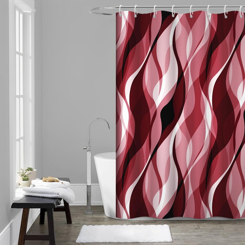 Ruelvth Red Shower Curtain  Modern Abstract Ombre Red Striped Shower Curtain Set for Bathroom Waterproof Shower Curtain with Hooks  60x72 Inch - Image 1