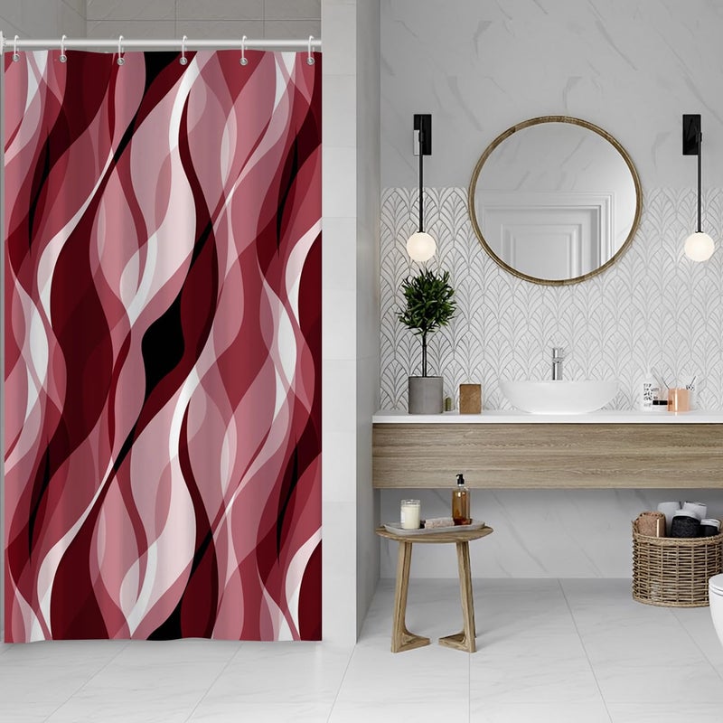 Ruelvth Red Shower Curtain  Modern Abstract Ombre Red Striped Shower Curtain Set for Bathroom Waterproof Shower Curtain with Hooks  60x72 Inch - Image 3