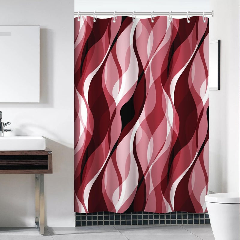 Ruelvth Red Shower Curtain  Modern Abstract Ombre Red Striped Shower Curtain Set for Bathroom Waterproof Shower Curtain with Hooks  60x72 Inch - Image 2