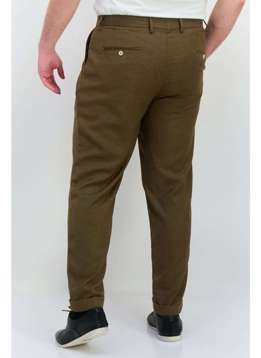 Sorbino - Men Regular Fit Textured Straight Leg Pants, Slate Brown - Image 1