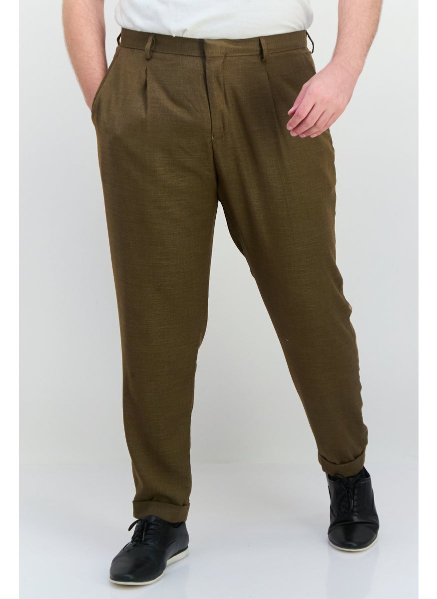 Sorbino - Men Regular Fit Textured Straight Leg Pants, Slate Brown - Image 1