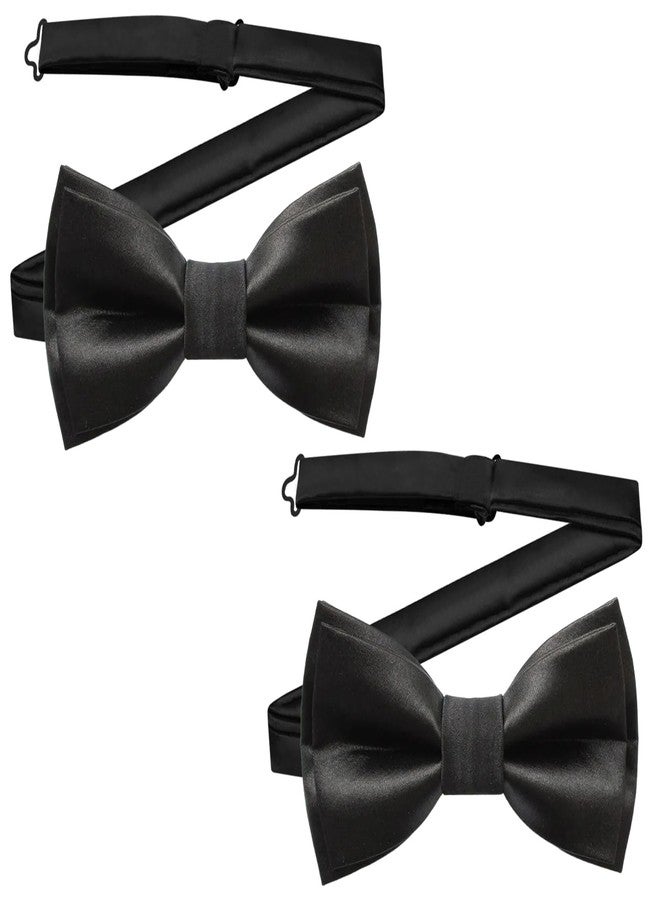 LYCBTC Bow Ties for Men, 2-Pack Classic Black Bowtie with Satin Finish & Adjustable Strap, Premium Black Bowtie for Weddings & Formal Events, Clip on Bow Ties for Men, Pre-Tied & Instant Fit - Image 1