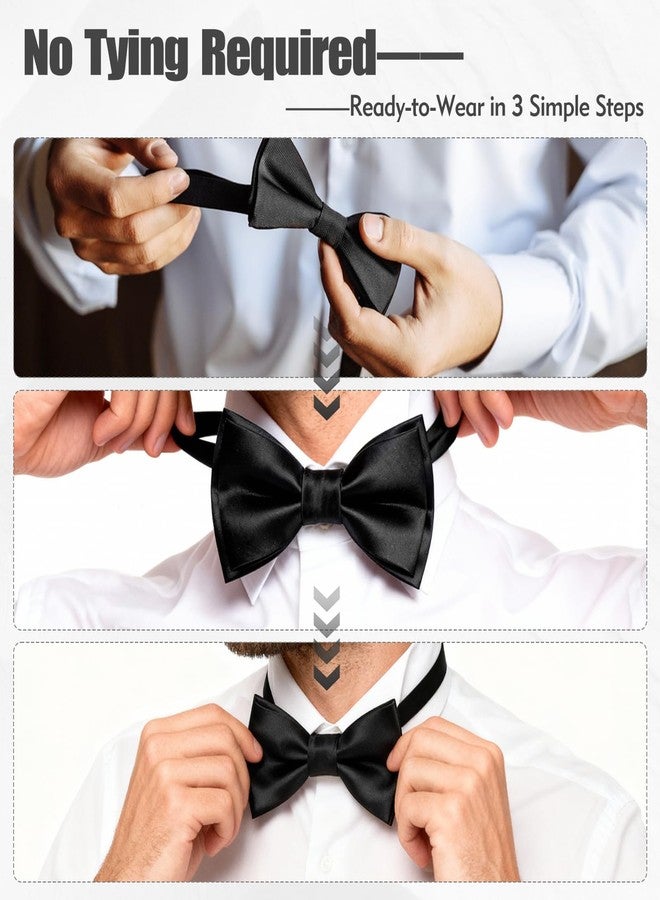 LYCBTC Bow Ties for Men, 2-Pack Classic Black Bowtie with Satin Finish & Adjustable Strap, Premium Black Bowtie for Weddings & Formal Events, Clip on Bow Ties for Men, Pre-Tied & Instant Fit - Image 4