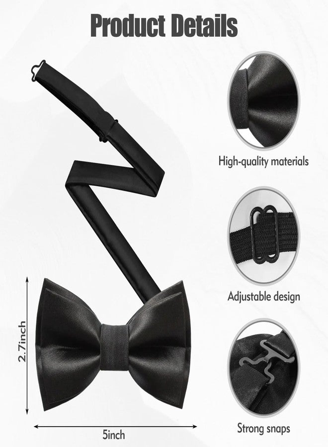 LYCBTC Bow Ties for Men, 2-Pack Classic Black Bowtie with Satin Finish & Adjustable Strap, Premium Black Bowtie for Weddings & Formal Events, Clip on Bow Ties for Men, Pre-Tied & Instant Fit - Image 2