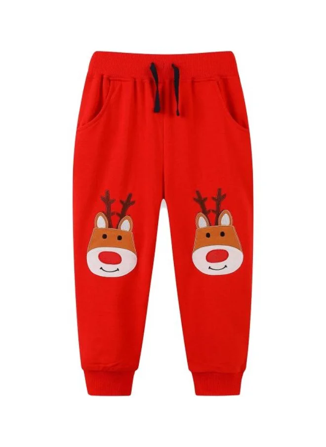 يونيكي Red Regular Fit Mid Rise Printed Trackpant