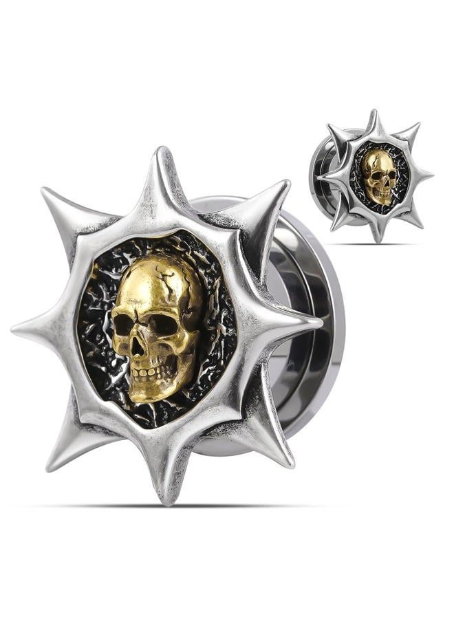 COOEAR Stainless Steel Ear Tunnel and Plug, Flesh Gauges for Earrings, Industrial Gears Design Piercing Expander Stretchers., 0g(8mm), Stainless Steel, sandstone - Image 1