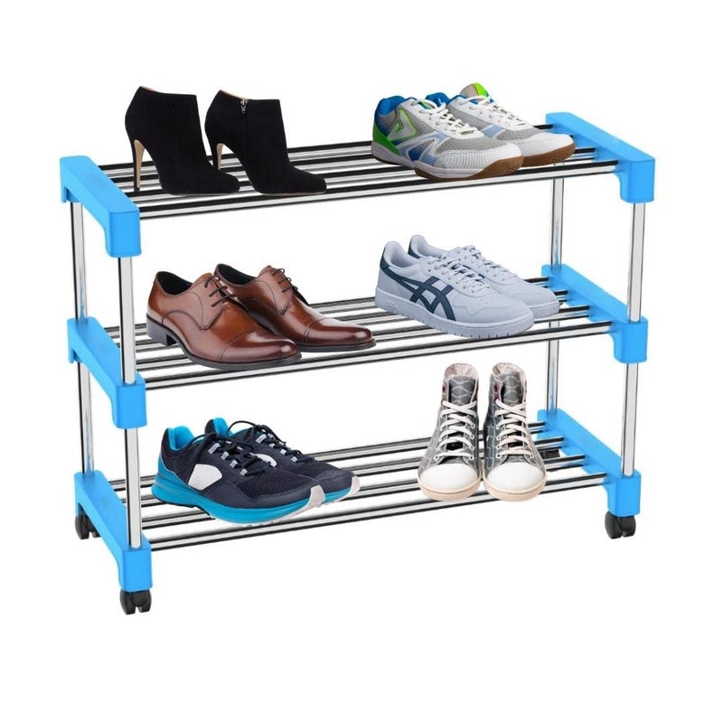 ZAPEX 2 Shelves Shoe Stand Collapsible Storage Shoe Stand Storage Rack of Footwear Books 3 Shelves Blue - Image 1