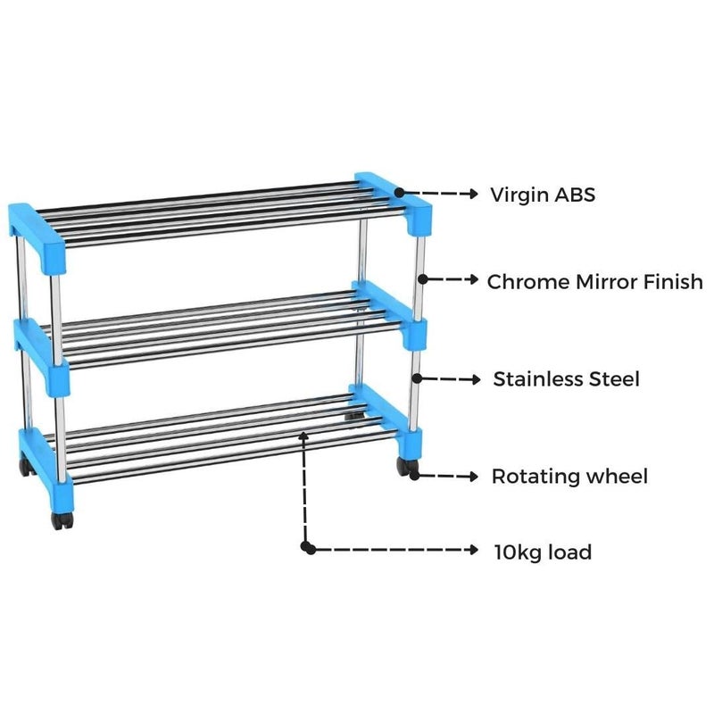 ZAPEX 2 Shelves Shoe Stand Collapsible Storage Shoe Stand Storage Rack of Footwear Books 3 Shelves Blue - Image 5