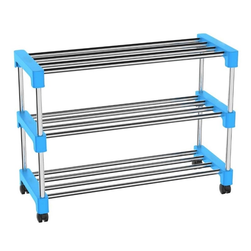 ZAPEX 2 Shelves Shoe Stand Collapsible Storage Shoe Stand Storage Rack of Footwear Books 3 Shelves Blue - Image 4