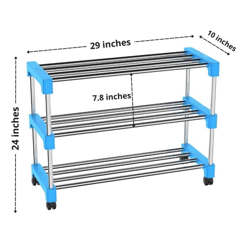 ZAPEX 2 Shelves Shoe Stand Collapsible Storage Shoe Stand Storage Rack of Footwear Books 3 Shelves Blue - Image 3
