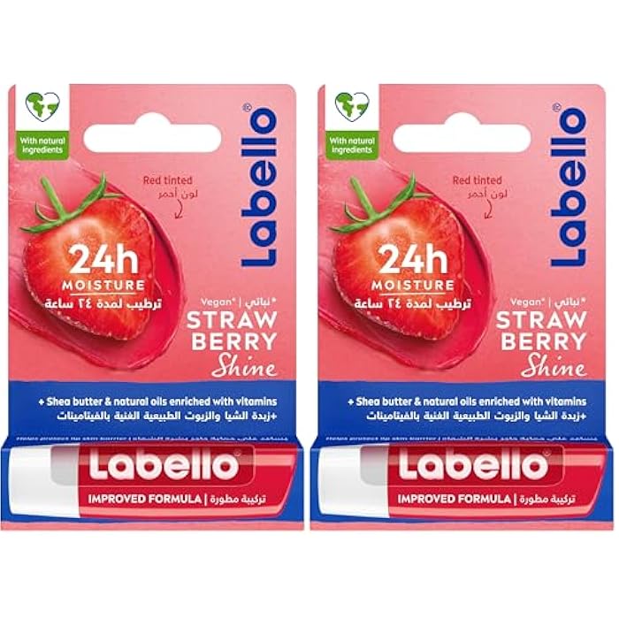 LABELLO Lip Care, Moisturizing Lip Balm, Strawberry Shine, 4.8g (Pack of 2) - Image 1