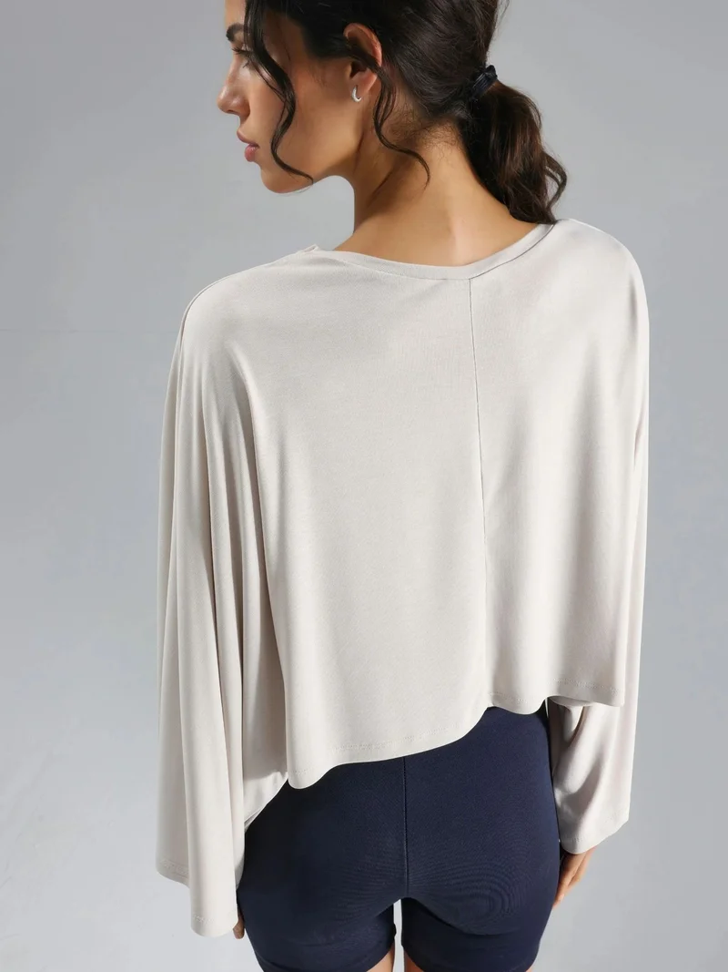 Busem Beige Natural BUSEM Loose Fit Boat Neck Blouse for Women | Best Price UAE