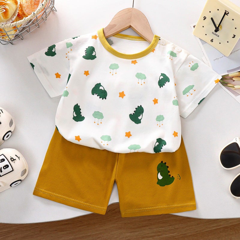 Children'S Short-Sleeved Suit Pure Cotton Korean Style Boys' Shorts Thin Kidsren'S Clothing Girls Summer Clothes Baby Clothes - Image 1